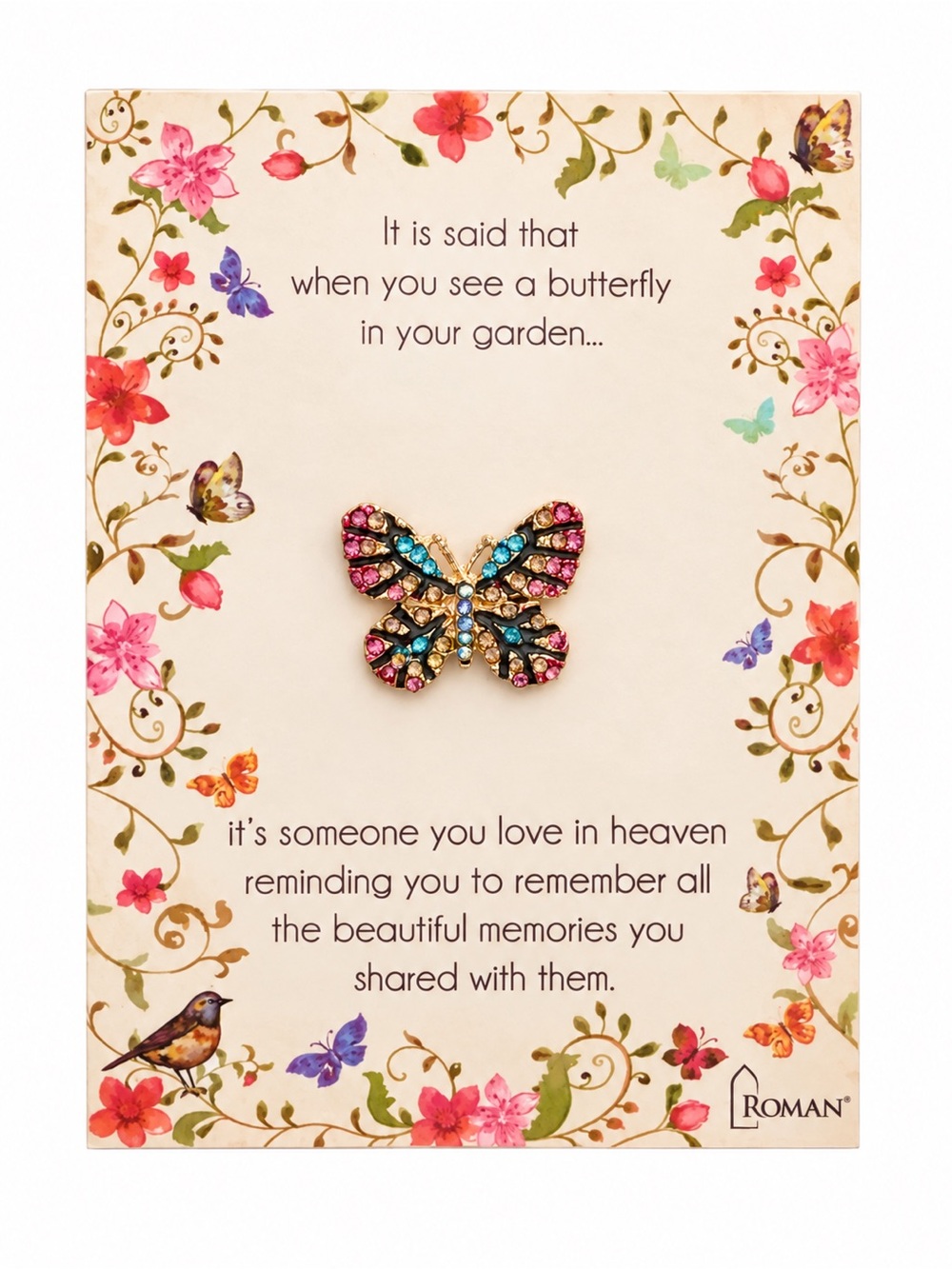 Roma Multicolor Crystal Butterfly Brooch - Pink, Blue & Gold Accents
